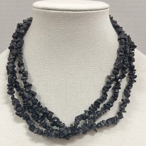 Vintage Black Triple Strand Spinel Choker Necklace 9-10”
